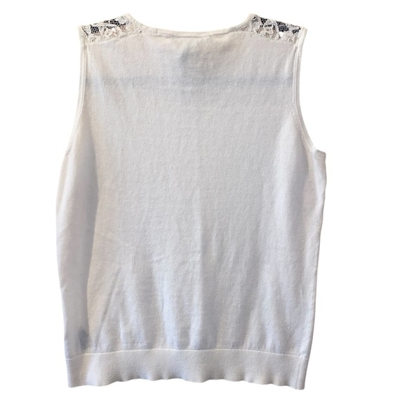 Lauren Ralph Lauren White Lace Trim Sleeveless Top Size Medium - Picture 2 of 9